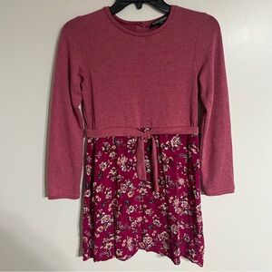 Trixxi Three Pink Hearts Pink Floral Print Long Sleeved Dress Girls L Size 10-12